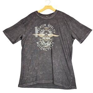 Harley-Davidson Mens XL T-Shirt Black Acid Wash Akron OH Hall of Fame